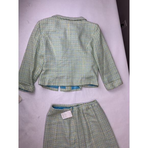 Light Academia Julian Taylor Tweed Skirt Suit Blazer Plaid Blue Yellow Size 8P - Picture 11 of 11